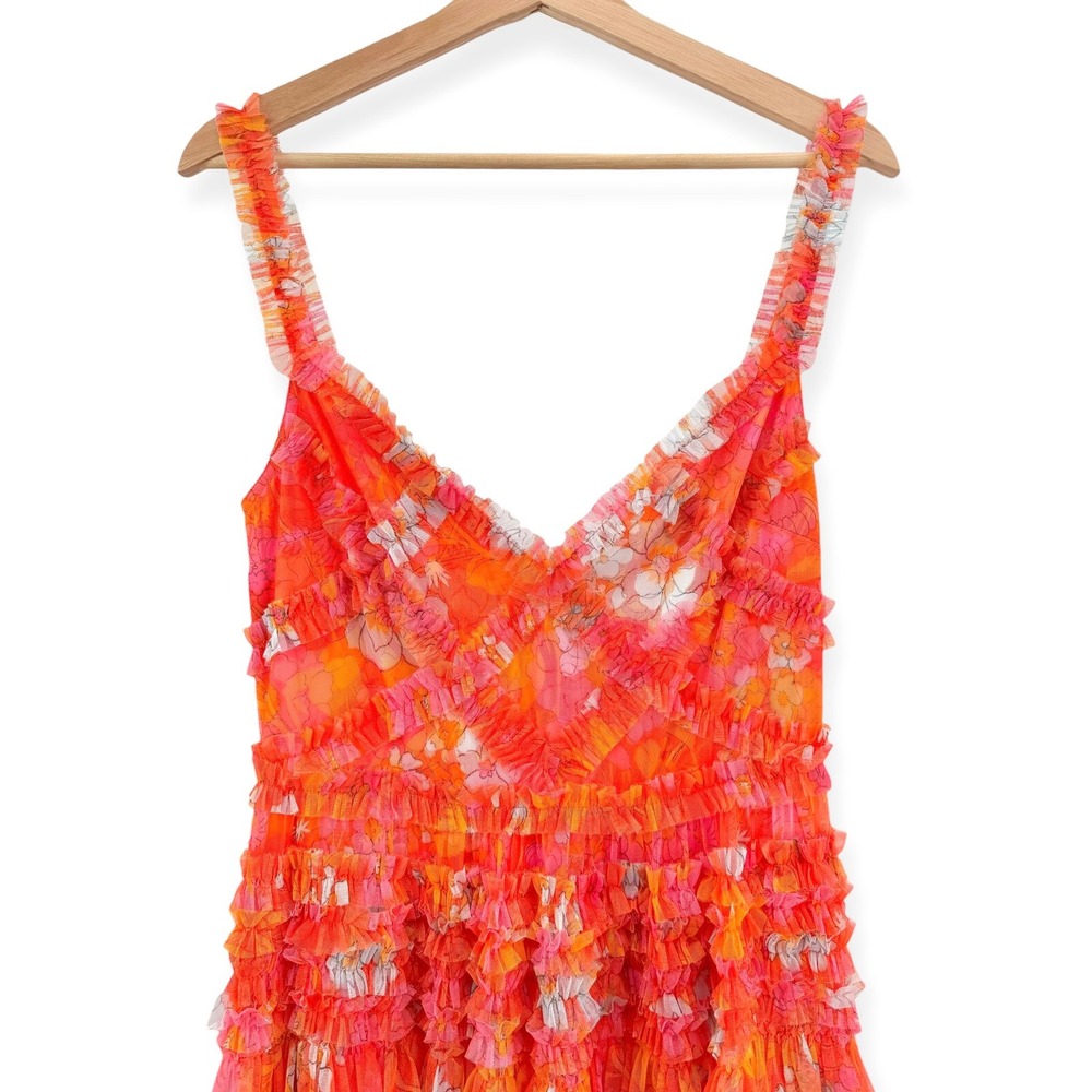 NWT Mac Duggal Orange Sleeveless Floral Ruffle A-Line Maxi Dress - Size 8 - Picture 8 of 14